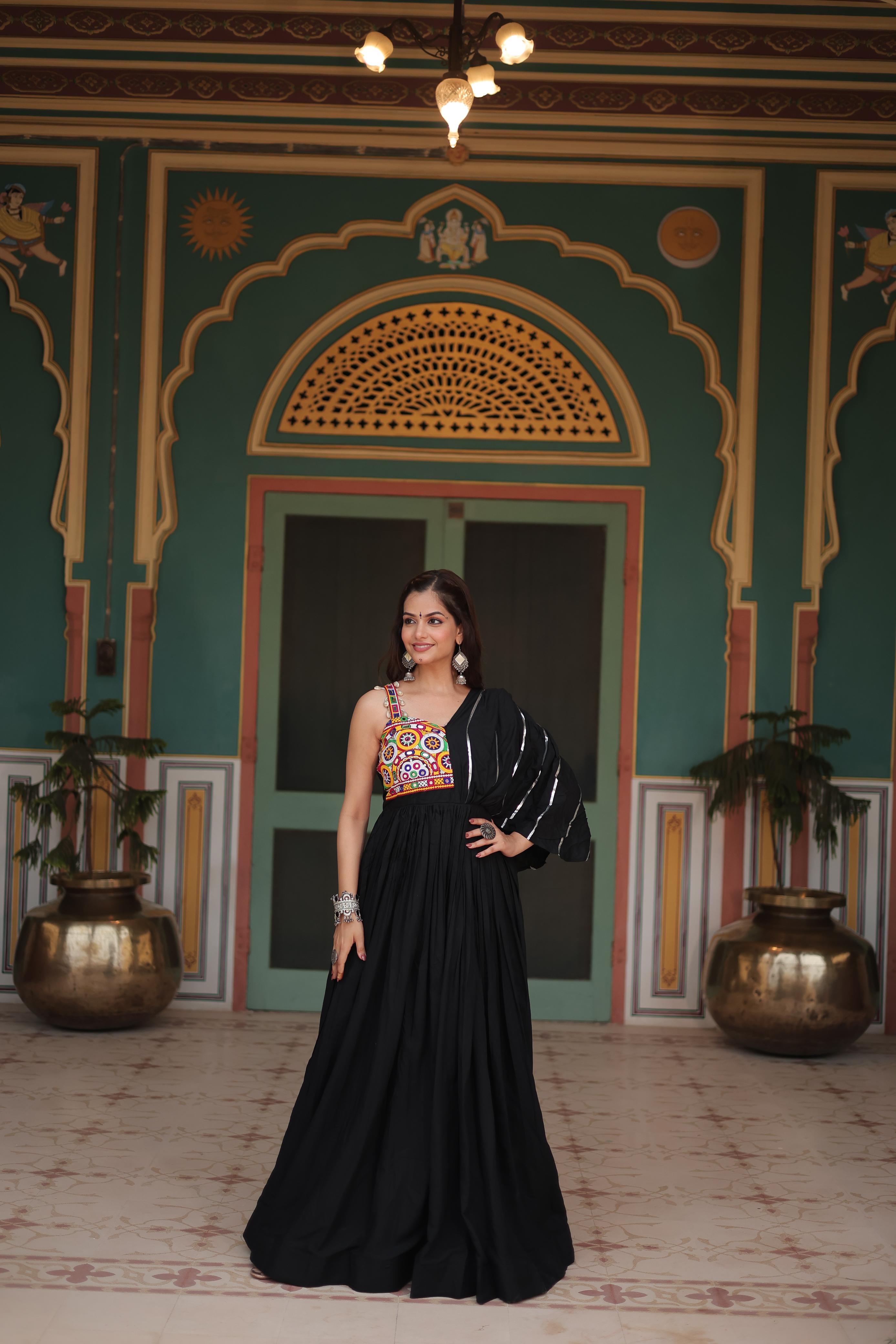 Lorenvalley Black Rayon Fabric with Designer Lace Gown | Grocsy