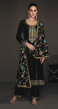 Lorenvalley Fashion Women Black Velvet Embroidered Salwar Suit Material | Grocsy