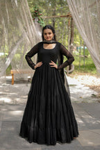 Evanik Black Faux Blooming Gown With Dupatta With Rich Sequins Embroidered work | Grocsy