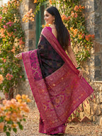 Anaita Black Pochampally Printed Saree With Blouse | Grocsy