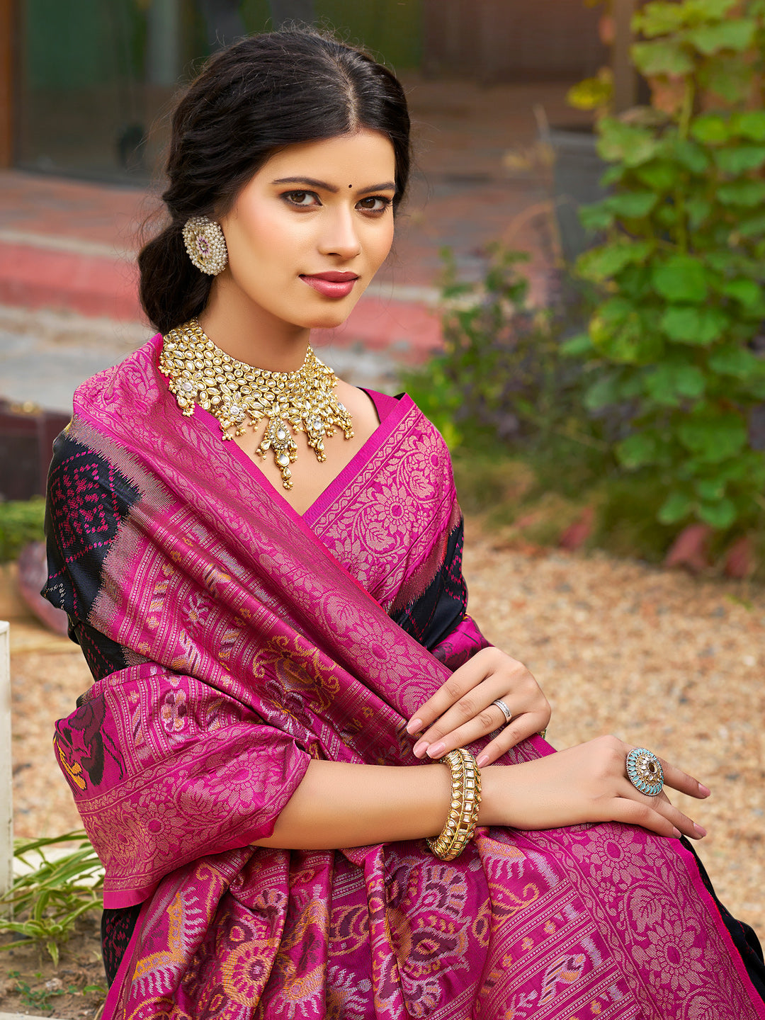 Anaita Black Soft Silk Saree With Floral Printed Work With Blouse | Grocsy