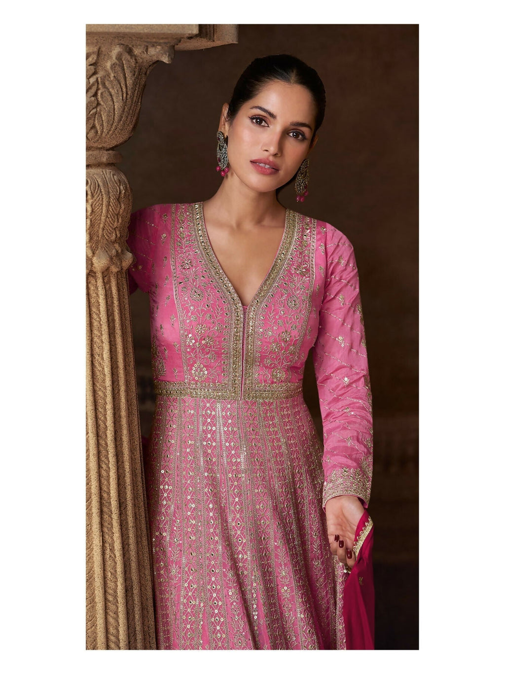 Anaita Pink Real Georgette Stitched Anarkali Suit with Embroidery & Sequence Work | Grocsy
