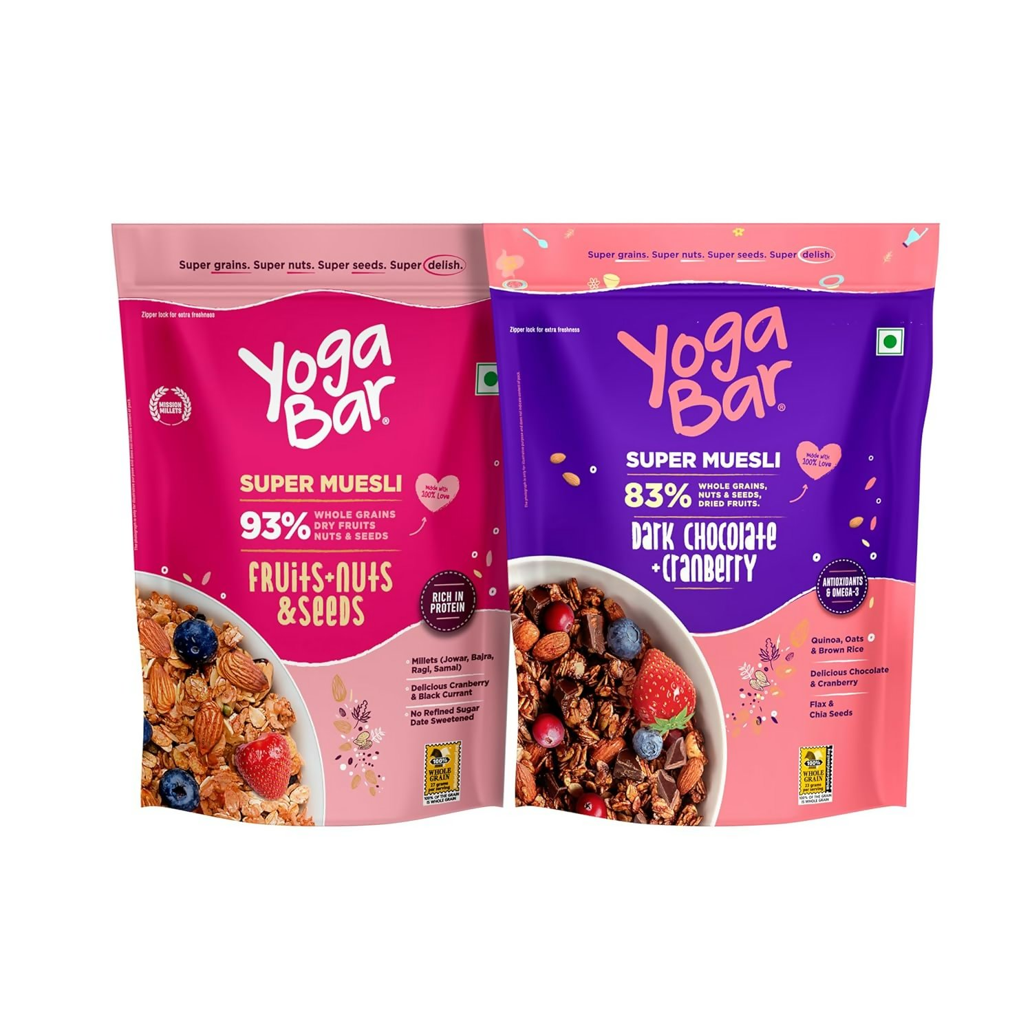 Yoga Bar Wholegrain Breakfast Muesli - Fruits, Nuts + Seeds + Dark Chocolate | Grocsy