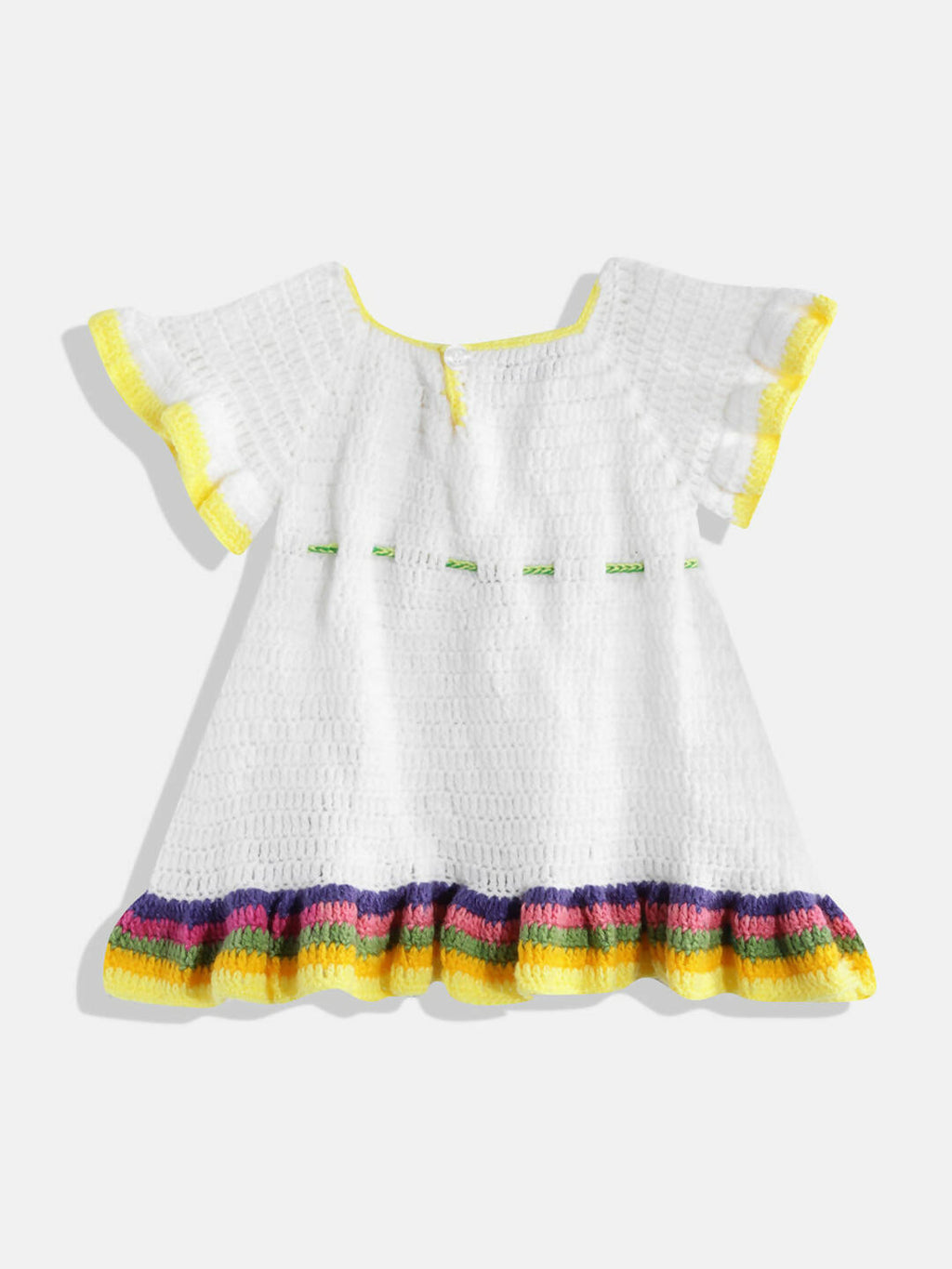 Chutput Kids Woollen Hand Knitted Full Sleeves Cardigan With Short Sleeves Flower Work Dress For Baby Girls - White | Grocsy