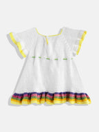 Chutput Kids Woollen Hand Knitted Full Sleeves Cardigan With Short Sleeves Flower Work Dress For Baby Girls - White | Grocsy