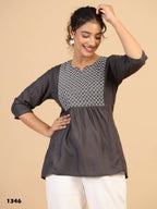 Womens Grey Rayon Yoke Embroidered Top - Keeva | Grocsy