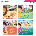 Jolly Kids Bloom With Yoga Books For Kids| Set of 4| Ages 3 - 7 Year| Yoga in Different Places Like Jungle, Beach, Schools, Gardens etc. | Grocsy