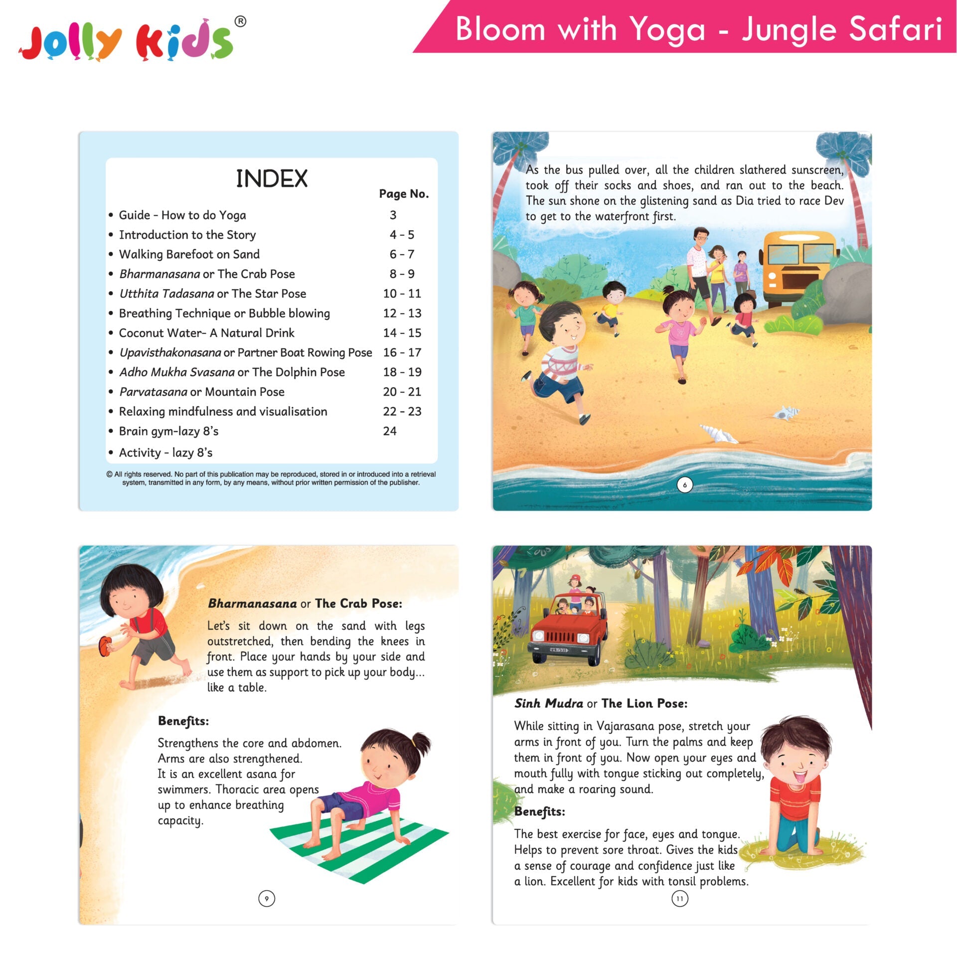 Jolly Kids Bloom With Yoga Books For Kids| Set of 4| Ages 3 - 7 Year| Yoga in Different Places Like Jungle, Beach, Schools, Gardens etc. | Grocsy