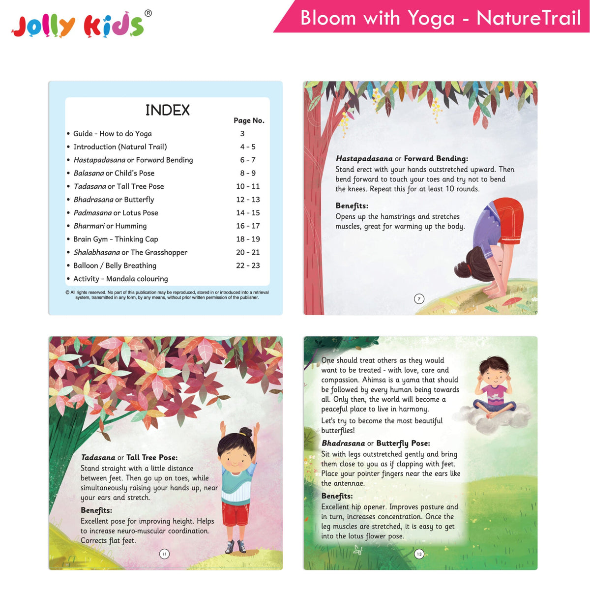 Jolly Kids Bloom With Yoga Books For Kids| Set of 4| Ages 3 - 7 Year| Yoga in Different Places Like Jungle, Beach, Schools, Gardens etc. | Grocsy