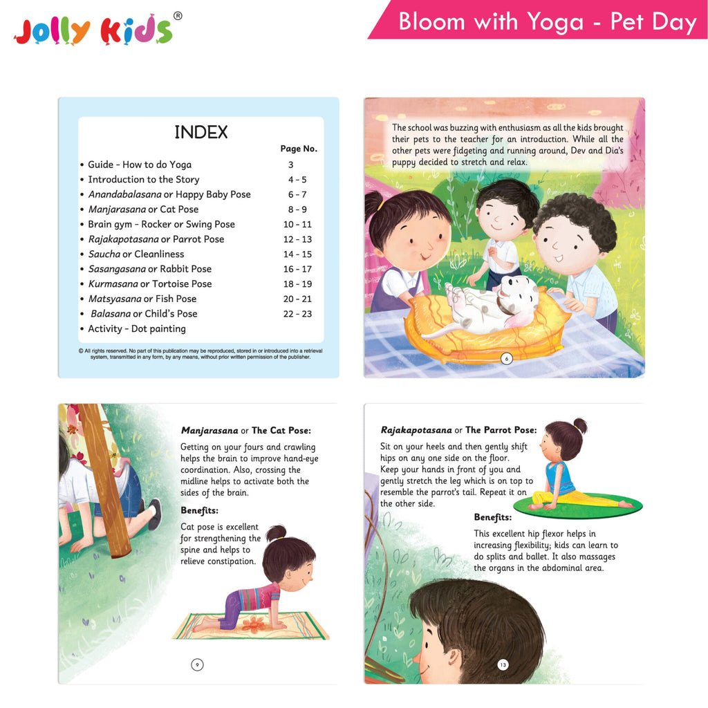 Jolly Kids Bloom With Yoga Books For Kids| Set of 4| Ages 3 - 7 Year| Yoga in Different Places Like Jungle, Beach, Schools, Gardens etc. | Grocsy