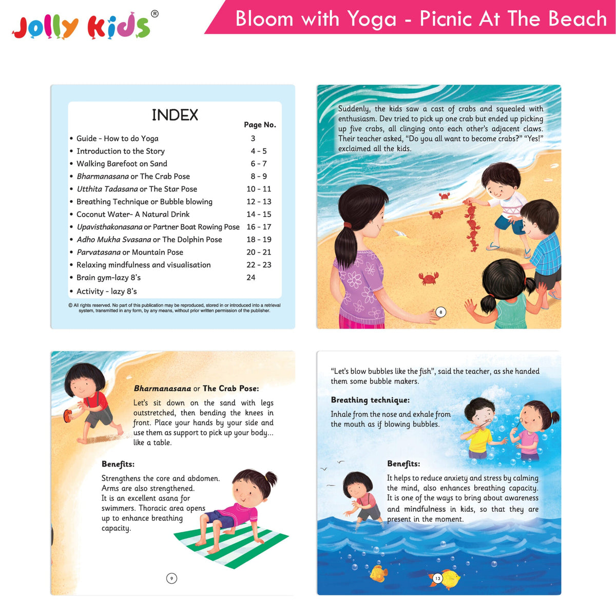 Jolly Kids Bloom With Yoga Books For Kids| Set of 4| Ages 3 - 7 Year| Yoga in Different Places Like Jungle, Beach, Schools, Gardens etc. | Grocsy