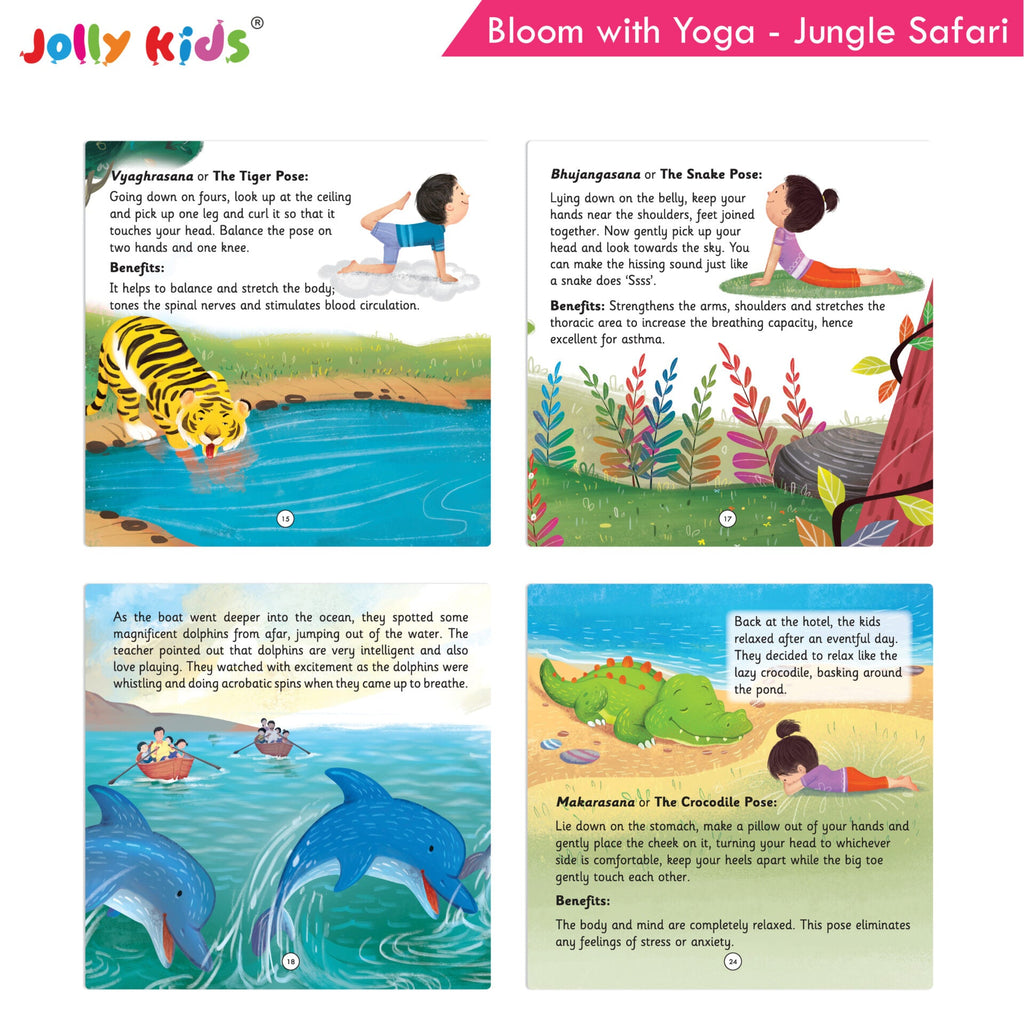Jolly Kids Bloom With Yoga Books For Kids| Set of 4| Ages 3 - 7 Year| Yoga in Different Places Like Jungle, Beach, Schools, Gardens etc. | Grocsy