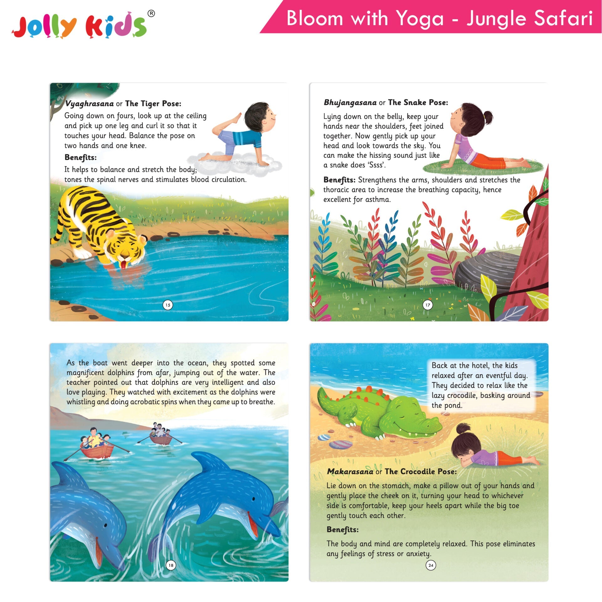 Jolly Kids Bloom With Yoga Books For Kids| Set of 4| Ages 3 - 7 Year| Yoga in Different Places Like Jungle, Beach, Schools, Gardens etc. | Grocsy