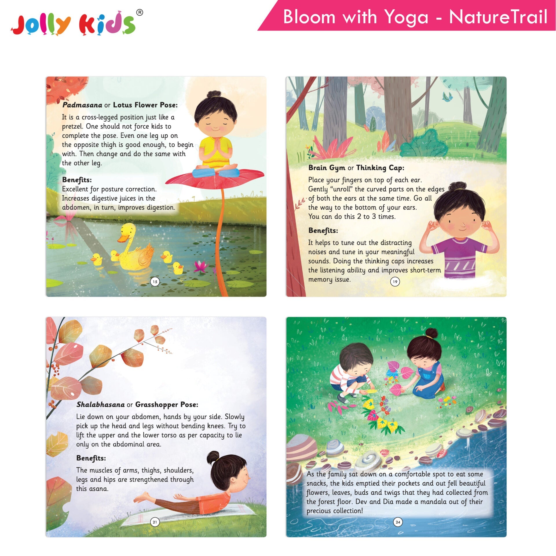 Jolly Kids Bloom With Yoga Books For Kids| Set of 4| Ages 3 - 7 Year| Yoga in Different Places Like Jungle, Beach, Schools, Gardens etc. | Grocsy