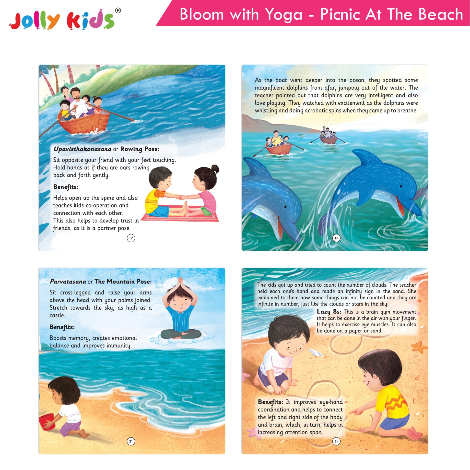 Jolly Kids Bloom With Yoga Books For Kids| Set of 4| Ages 3 - 7 Year| Yoga in Different Places Like Jungle, Beach, Schools, Gardens etc. | Grocsy