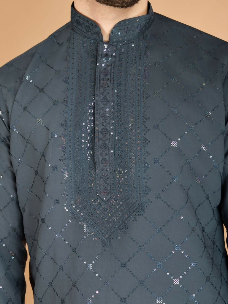 Vastranavya Grey Exclusive Festival Wear Viscose Silk Thread & Sequence Embroidered Work Kurta with Dupatta | Grocsy