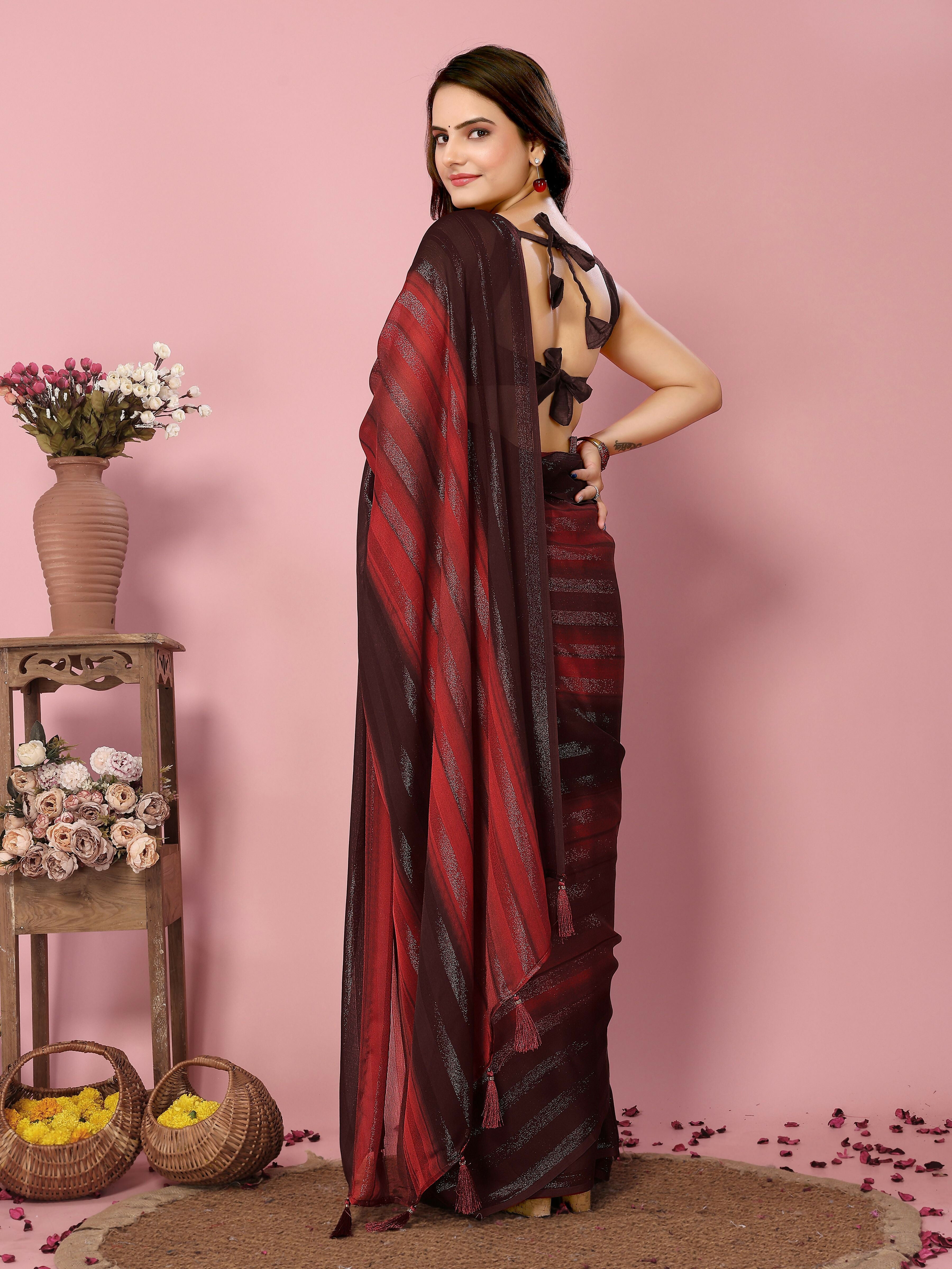Attractive These Party Wear Ready To Wear Saree - Burgundy | Grocsy