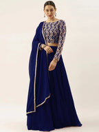 Tulsi Art Ravishing Blue Sequins Georgette Party Wear Lehenga Choli With Dupatta | Grocsy