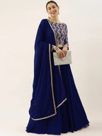 Tulsi Art Ravishing Blue Sequins Georgette Party Wear Lehenga Choli With Dupatta | Grocsy