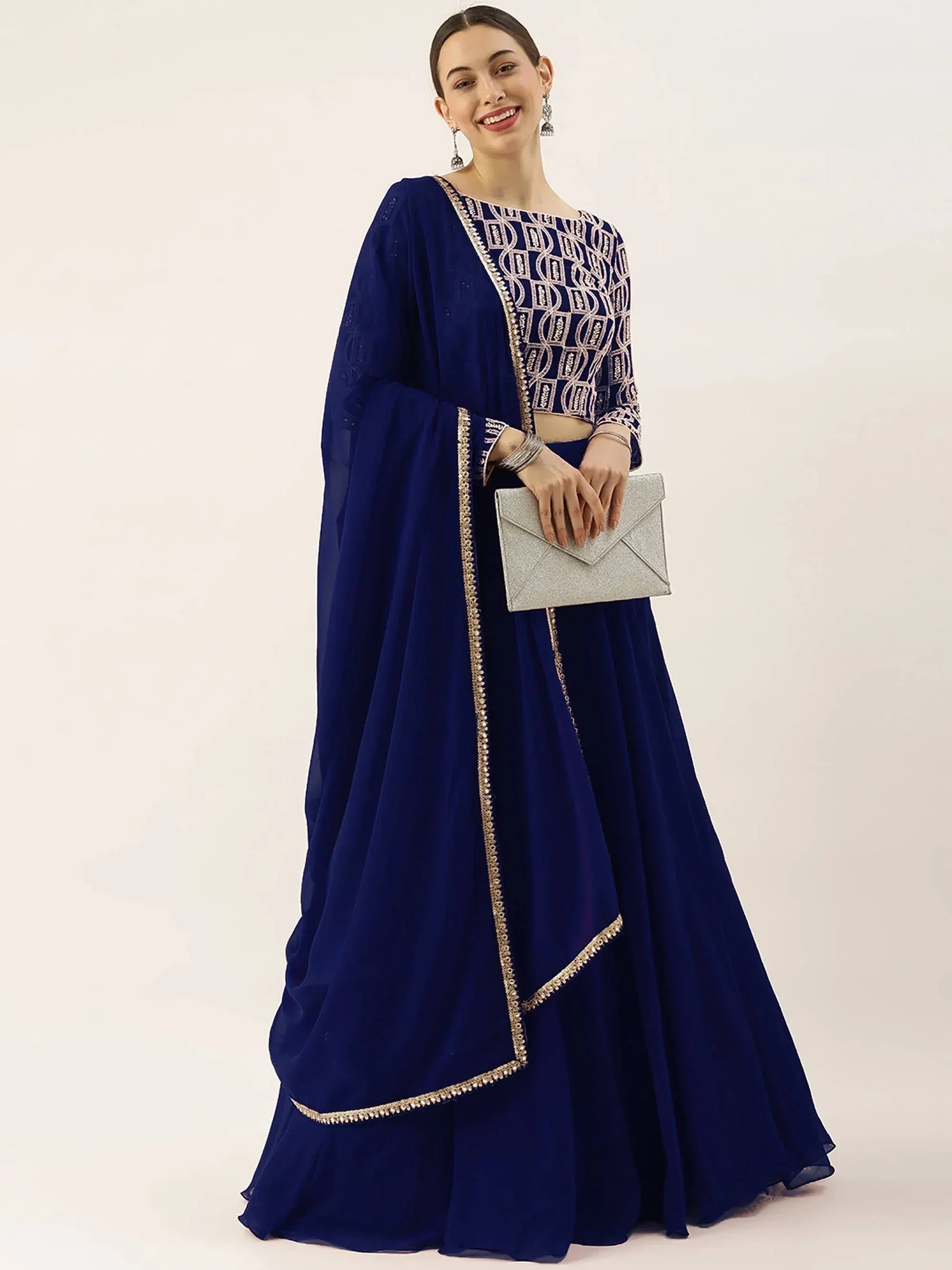 Tulsi Art Ravishing Blue Sequins Georgette Party Wear Lehenga Choli With Dupatta | Grocsy