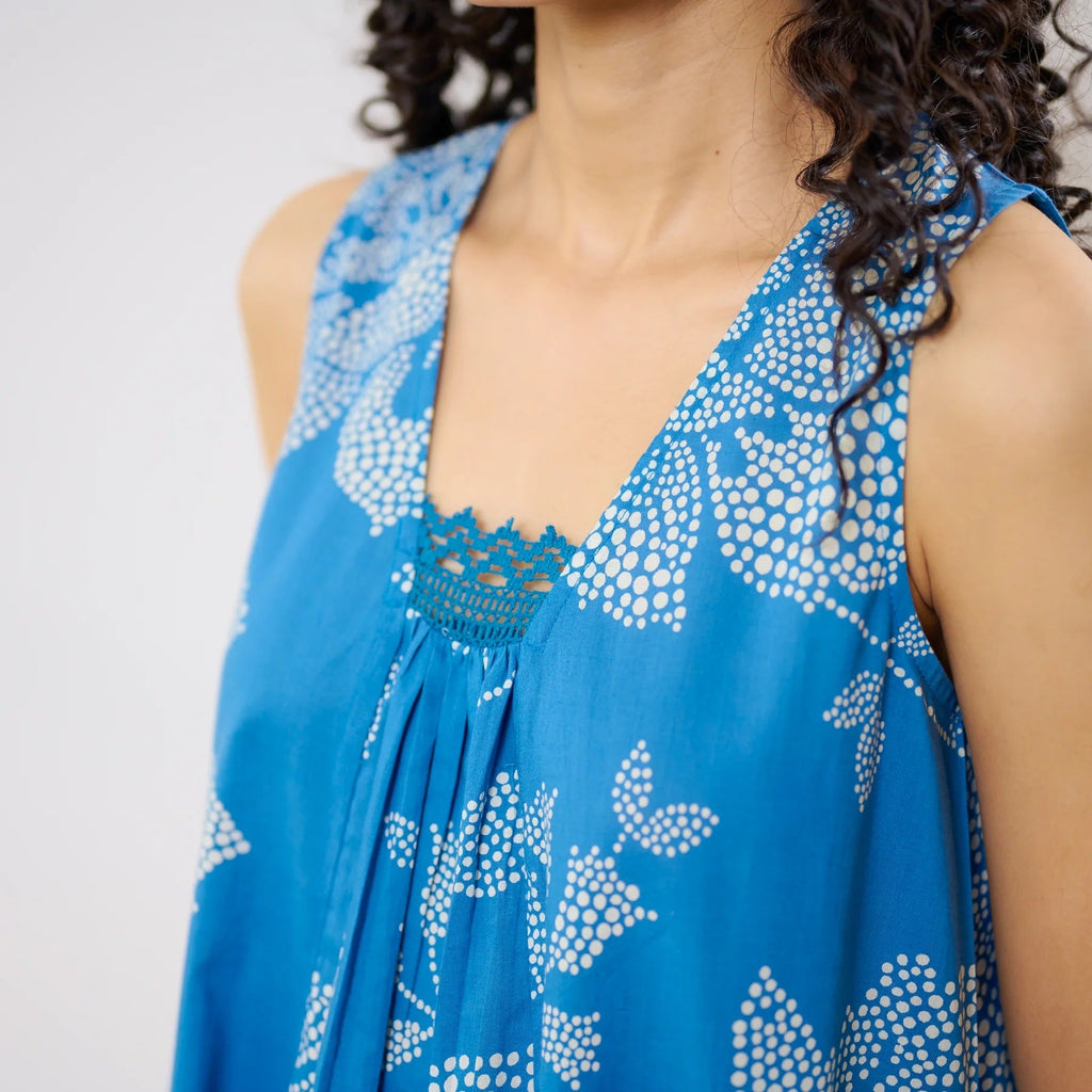 Pimu Women Floral Printed Pleated Pure Cotton Kurta with Palazzos-Blue | Grocsy