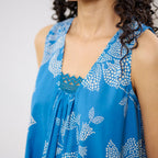 Pimu Women Floral Printed Pleated Pure Cotton Kurta with Palazzos-Blue | Grocsy