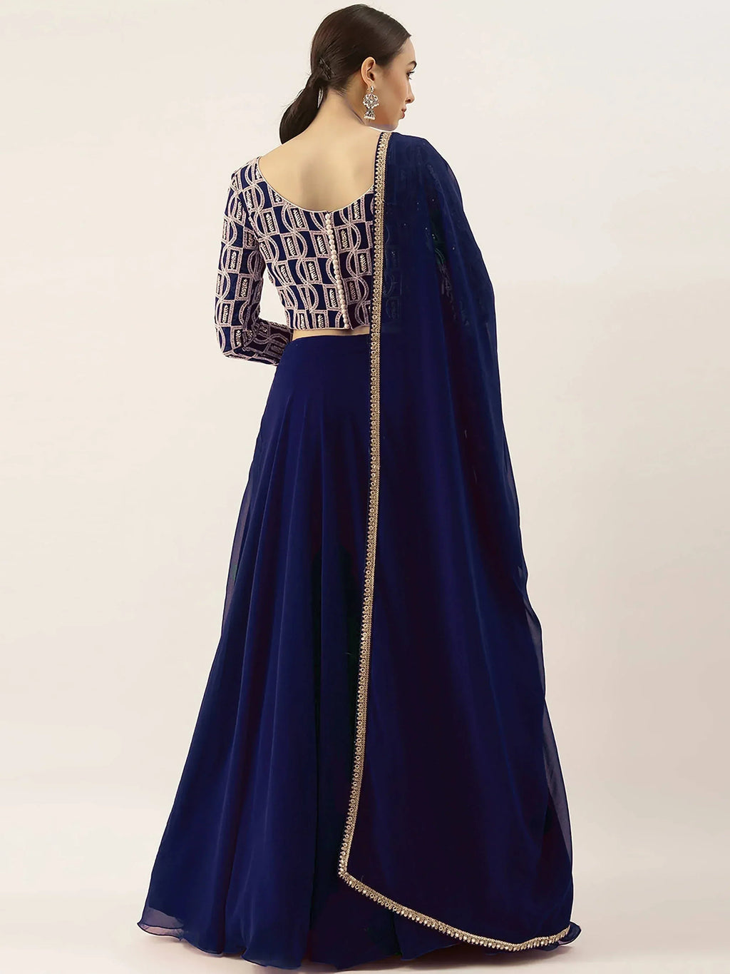 Tulsi Art Ravishing Blue Sequins Georgette Party Wear Lehenga Choli With Dupatta | Grocsy