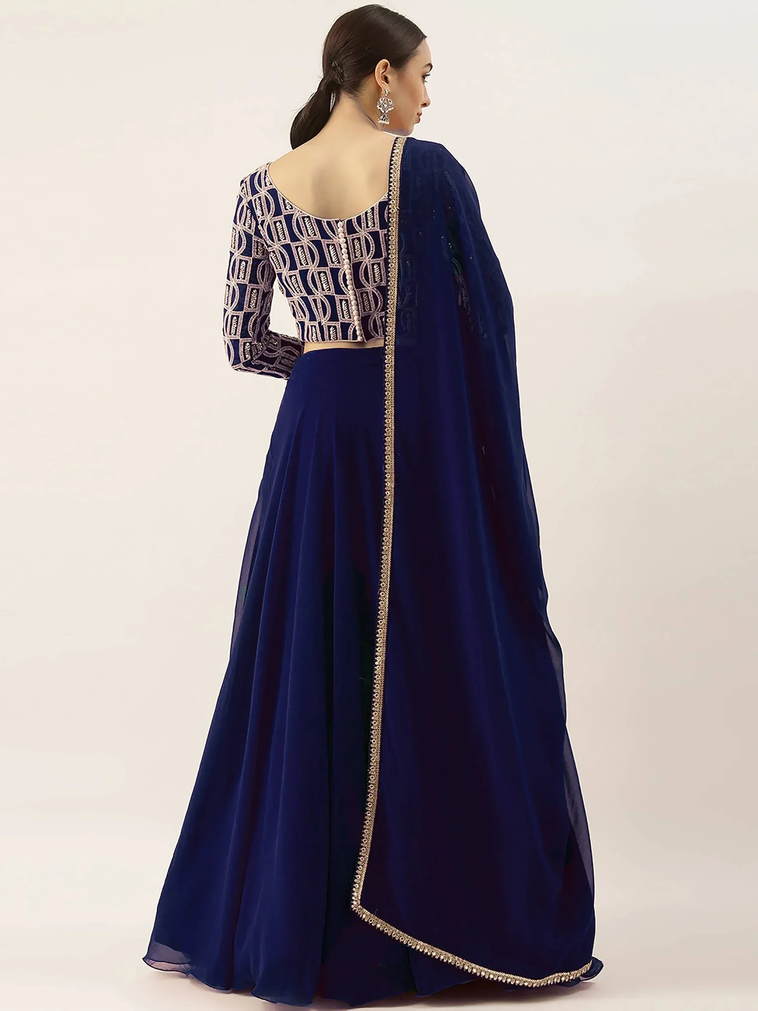 Tulsi Art Ravishing Blue Sequins Georgette Party Wear Lehenga Choli With Dupatta | Grocsy