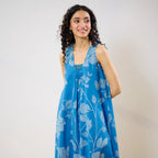 Pimu Women Floral Printed Pleated Pure Cotton Kurta with Palazzos-Blue | Grocsy