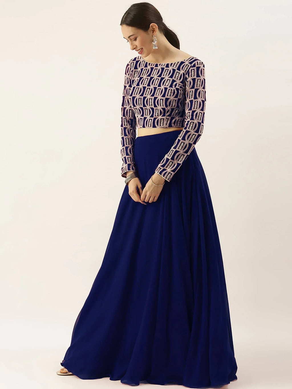 Tulsi Art Ravishing Blue Sequins Georgette Party Wear Lehenga Choli With Dupatta | Grocsy