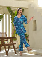 Yufta Blue Cotton Ethnic Motifs Print Co-Ord Set | Grocsy