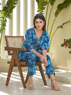 Yufta Blue Cotton Ethnic Motifs Print Co-Ord Set | Grocsy