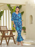 Yufta Blue Cotton Ethnic Motifs Print Co-Ord Set | Grocsy