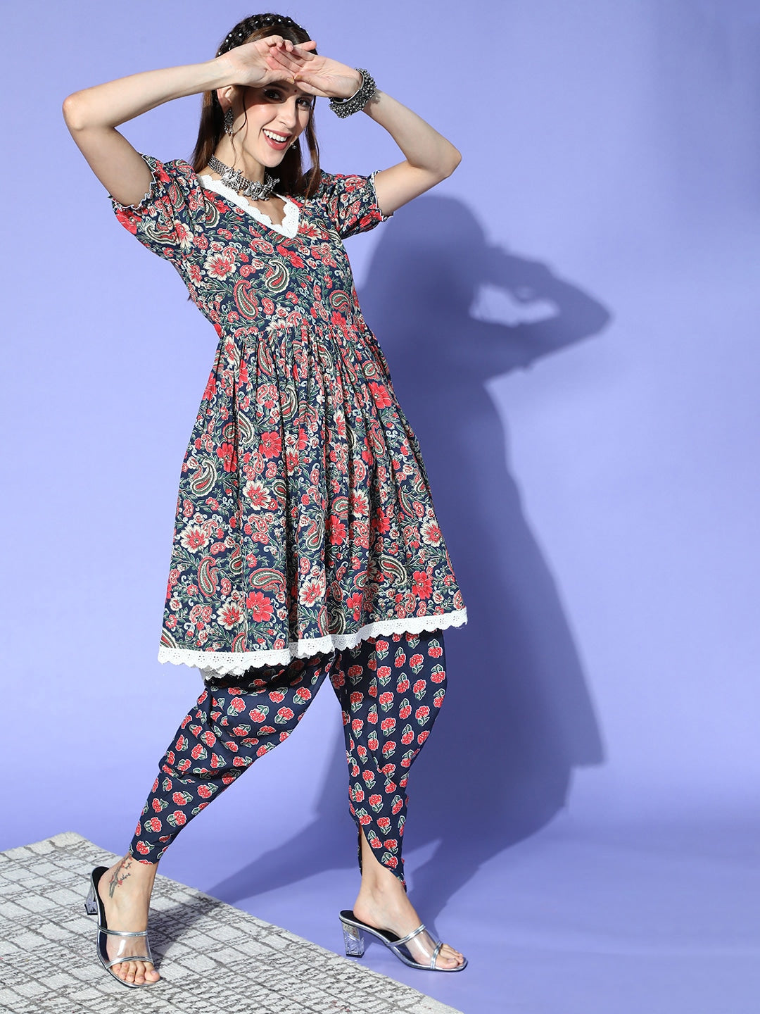 Yufta Blue Ethnic Kurta with Dhoti | Grocsy