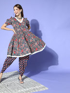 Yufta Blue Ethnic Kurta with Dhoti | Grocsy