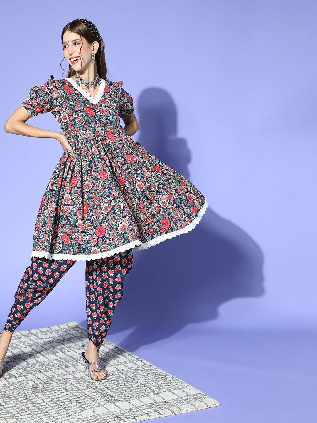 Yufta Blue Ethnic Kurta with Dhoti | Grocsy
