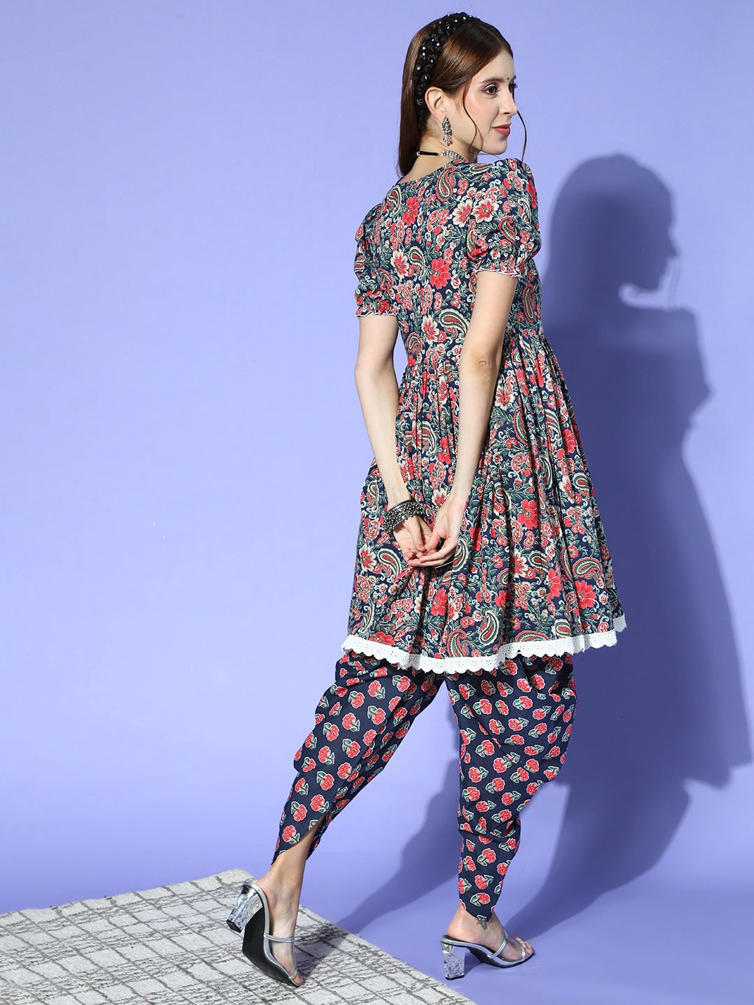 Yufta Blue Ethnic Kurta with Dhoti | Grocsy