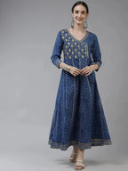 Yufta Blue Ethnic Motifs Maxi Dress | Grocsy