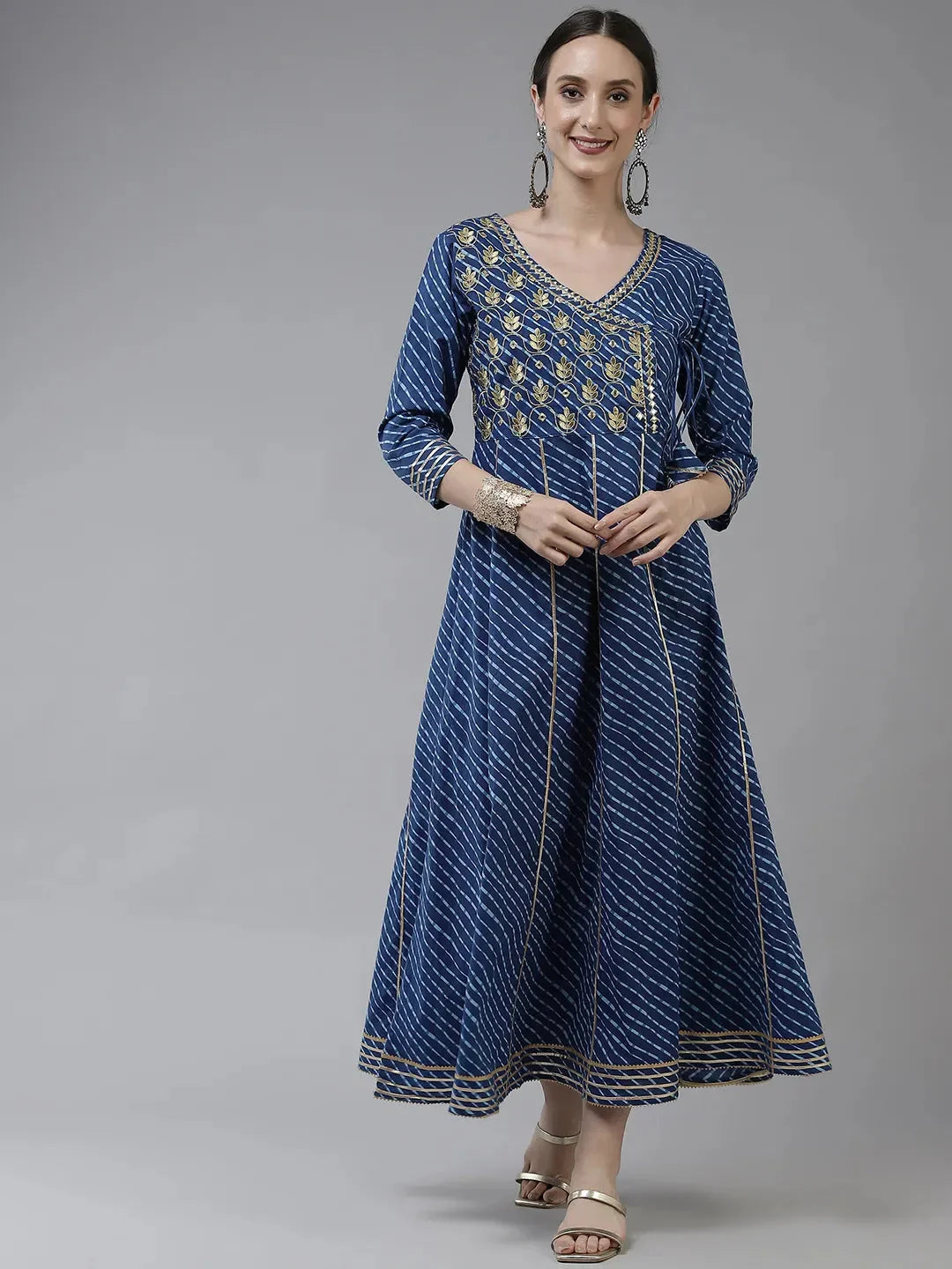 Yufta Blue Ethnic Motifs Maxi Dress | Grocsy