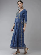 Yufta Blue Ethnic Motifs Maxi Dress | Grocsy