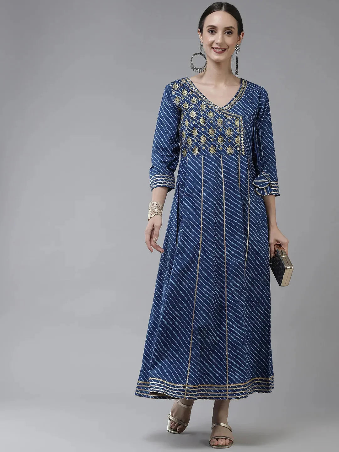 Yufta Blue Ethnic Motifs Maxi Dress | Grocsy