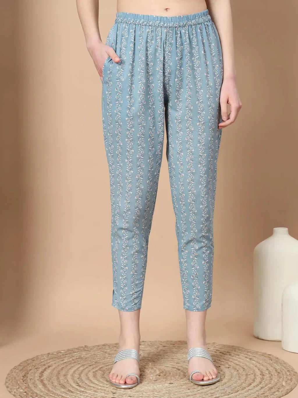 Yufta Blue Ethnic Motifs,Thread_Work Straight Kurta Trouser And Dupatta Set | Grocsy