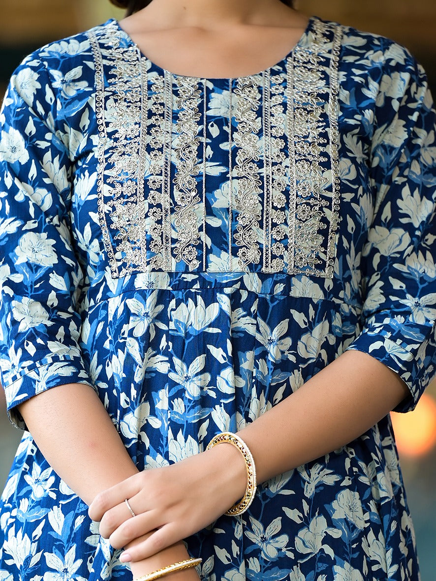 Yufta Blue Floral Dori_Embroidery Kurta Trouser With Dupatta Set | Grocsy