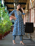 Yufta Blue Floral Dori_Embroidery Kurta Trouser With Dupatta Set | Grocsy