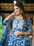 Yufta Blue Floral Dori_Embroidery Kurta Trouser With Dupatta Set | Grocsy