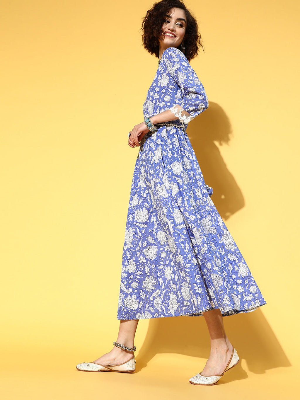 Yufta Blue Floral Ethnic Dress | Grocsy