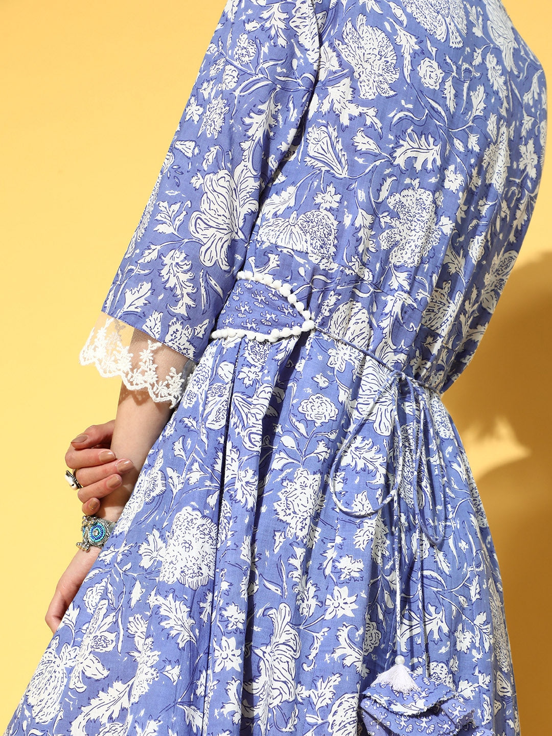 Yufta Blue Floral Ethnic Dress | Grocsy