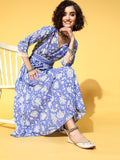Yufta Blue Floral Ethnic Dress | Grocsy