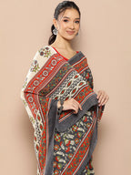 Yufta Grey Floral Mulmul Cotton Sarees With Unstitched Blouse | Grocsy