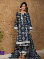 Yufta Blue Floral Print Pakistani Style Kurta Trouser And Dupatta Set | Grocsy